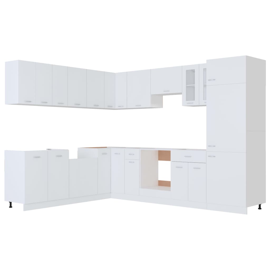 14 Piece Kitchen Cabinet Set Lyon White Engineered Wood