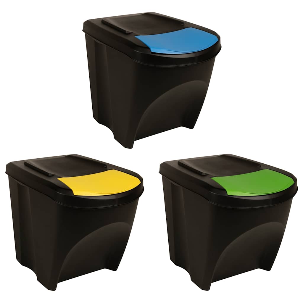 Stackable Garbage Bin Boxes 3 Pcs 75 L Polypropylene