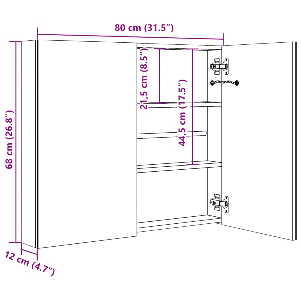 Led Bathroom Mirror Cabinet 80X12X68 Cm