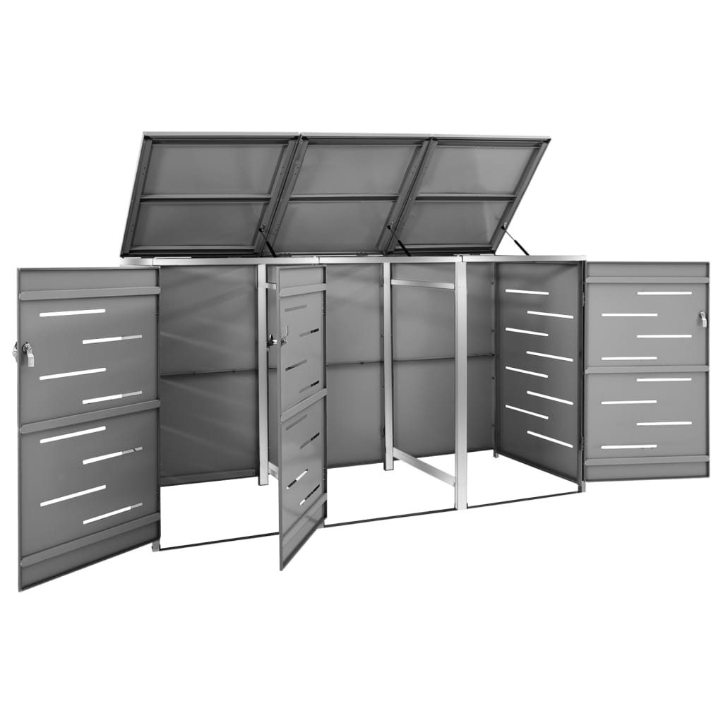 Triple Wheelie Bin Shed 207X77.5X112.5 Cm Stainless Steel
