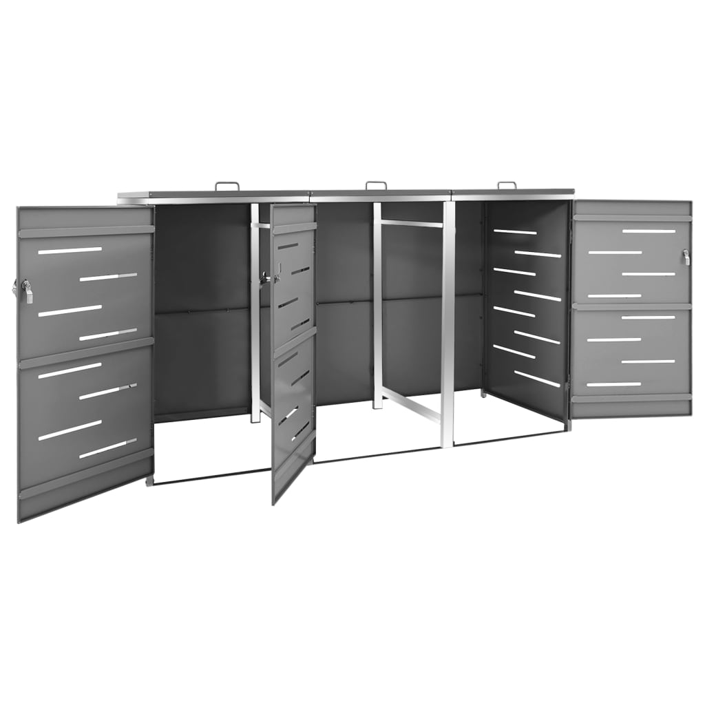 Triple Wheelie Bin Shed 207X77.5X112.5 Cm Stainless Steel