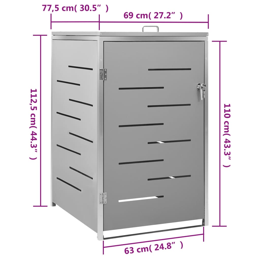 Single Wheelie Bin Shed 69X77.5X112.5 Cm Stainless Steel