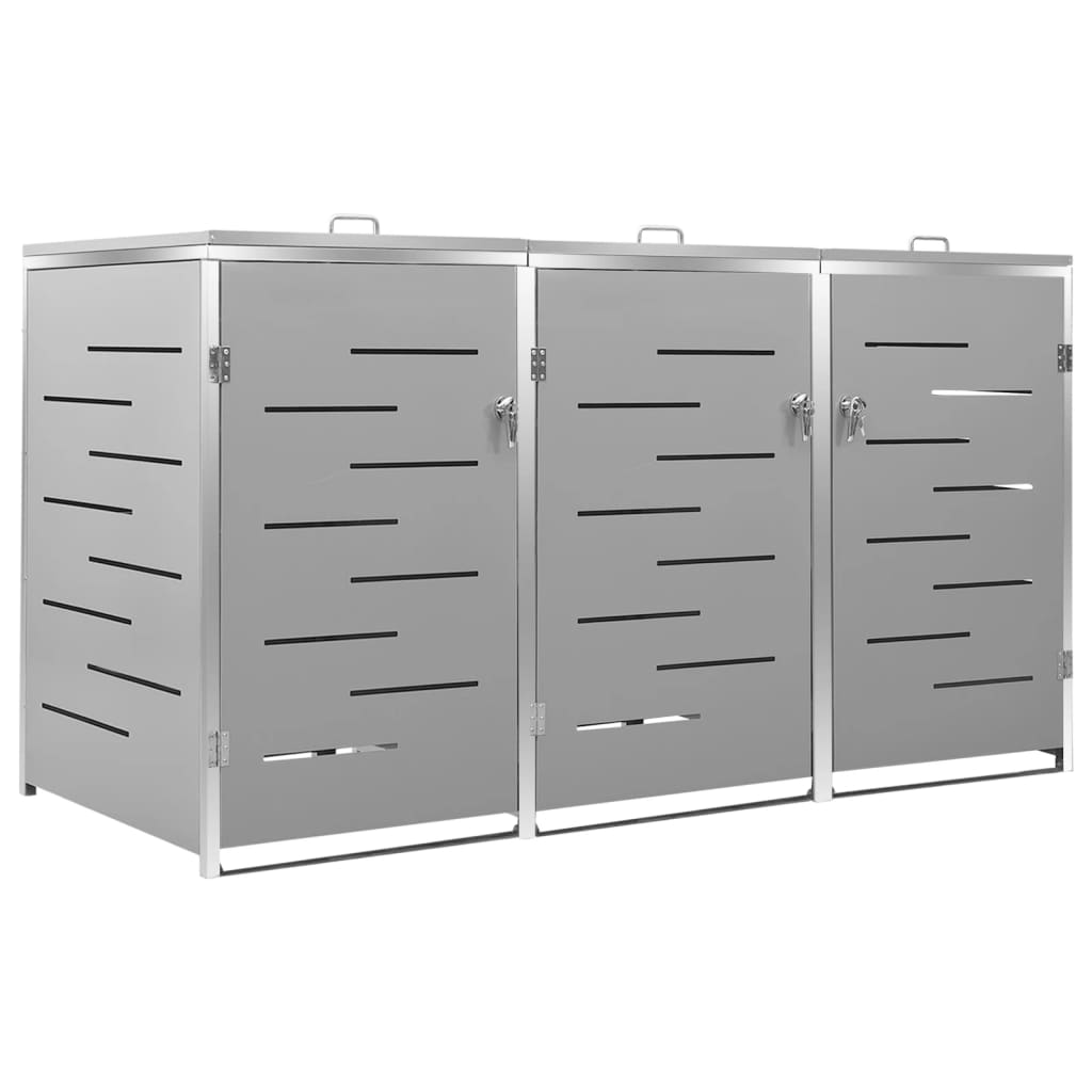 Triple Wheelie Bin Shed 207X77.5X112.5 Cm Stainless Steel