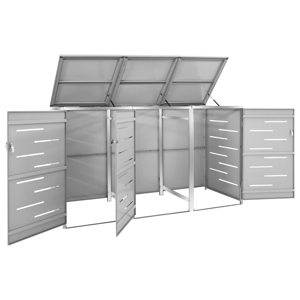 Triple Wheelie Bin Shed 207X77.5X112.5 Cm Stainless Steel