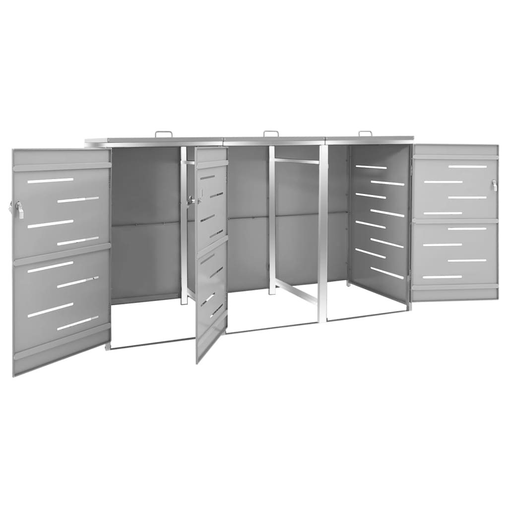 Triple Wheelie Bin Shed 207X77.5X112.5 Cm Stainless Steel