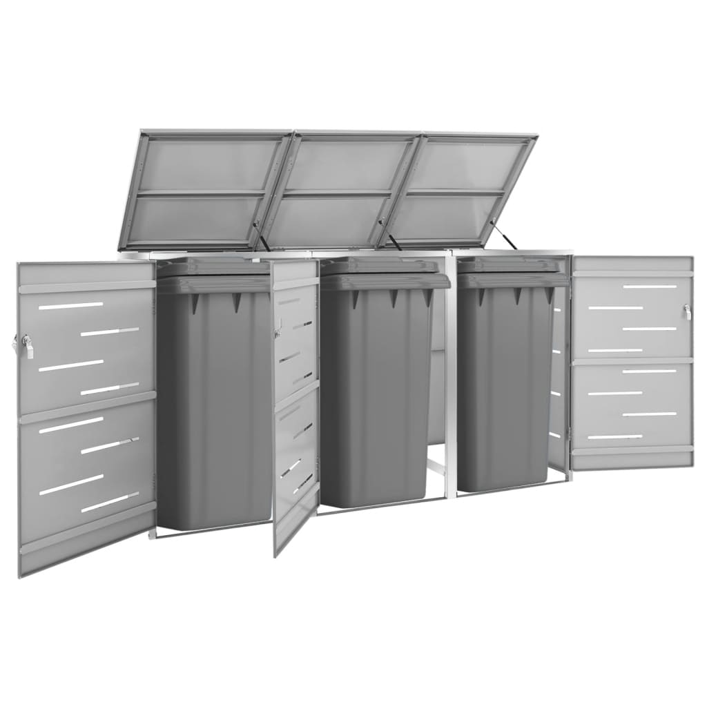 Triple Wheelie Bin Shed 207X77.5X112.5 Cm Stainless Steel