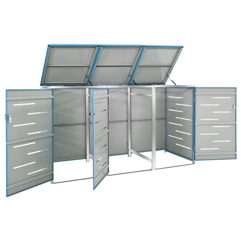 Triple Wheelie Bin Shed 207X77.5X112.5 Cm Stainless Steel