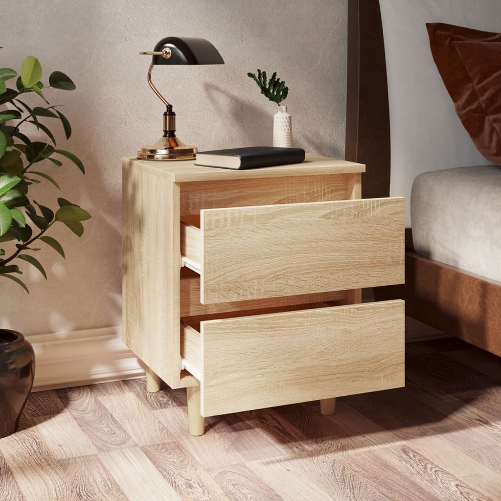 Bed Cabinet With Solid Pinewood Legs 40X35X50 Cm