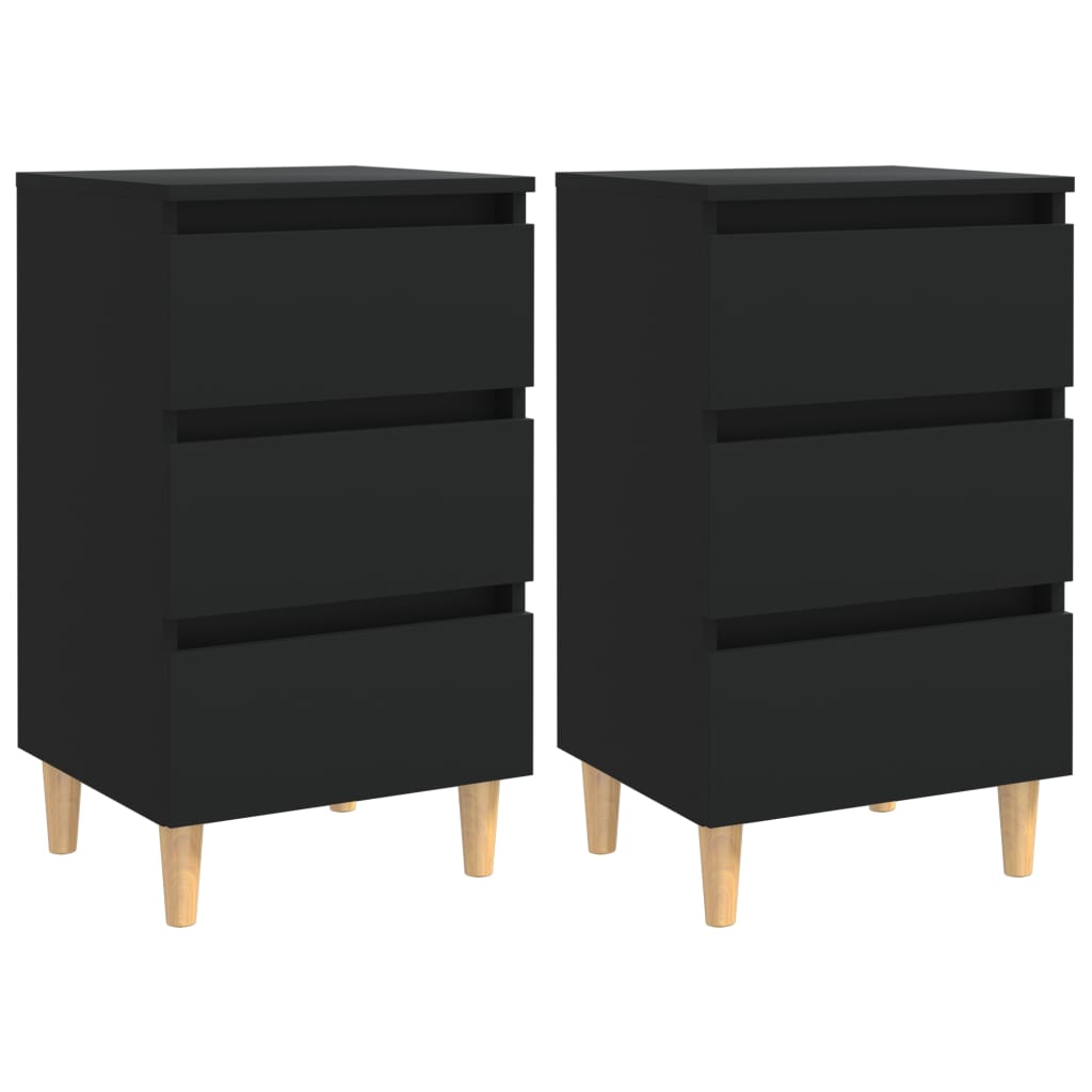 Bed Cabinets & Solid Wood Legs 2 Pcs 40X35X69 Cm
