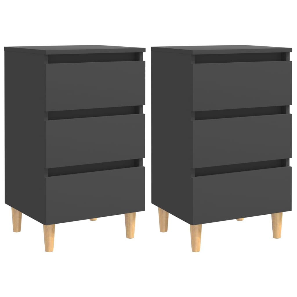 Bed Cabinets & Solid Wood Legs 2 Pcs 40X35X69 Cm