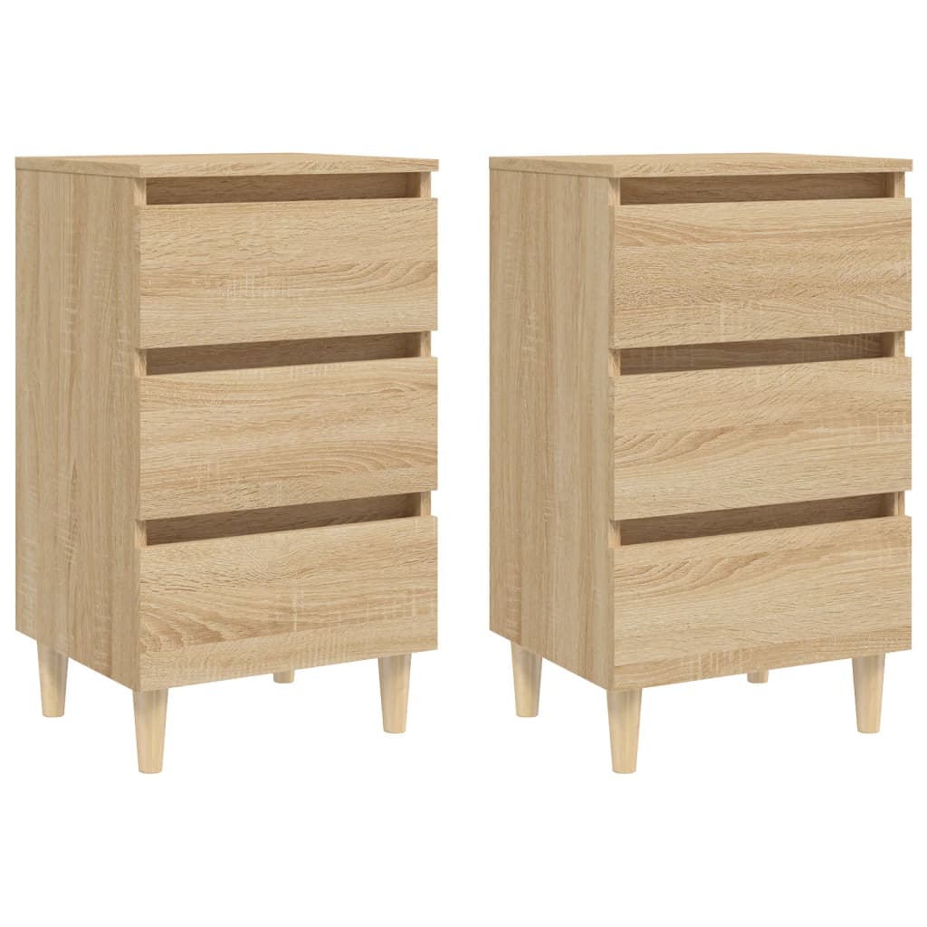 Bed Cabinets & Solid Wood Legs 2 Pcs 40X35X69 Cm