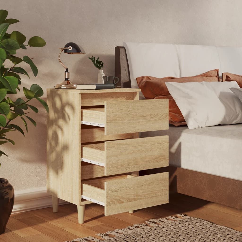 Bed Cabinets & Solid Wood Legs 2 Pcs 40X35X69 Cm
