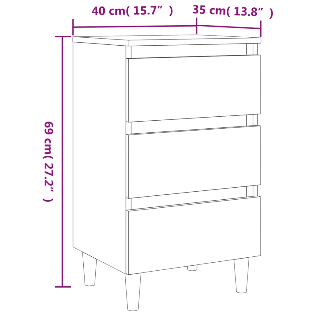Bed Cabinets & Solid Wood Legs 2 Pcs 40X35X69 Cm