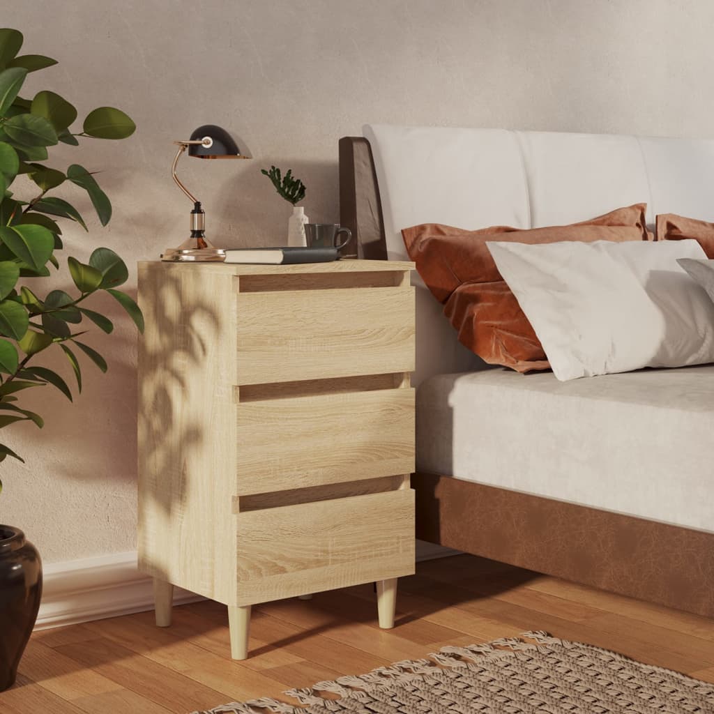 Bed Cabinets & Solid Wood Legs 2 Pcs 40X35X69 Cm