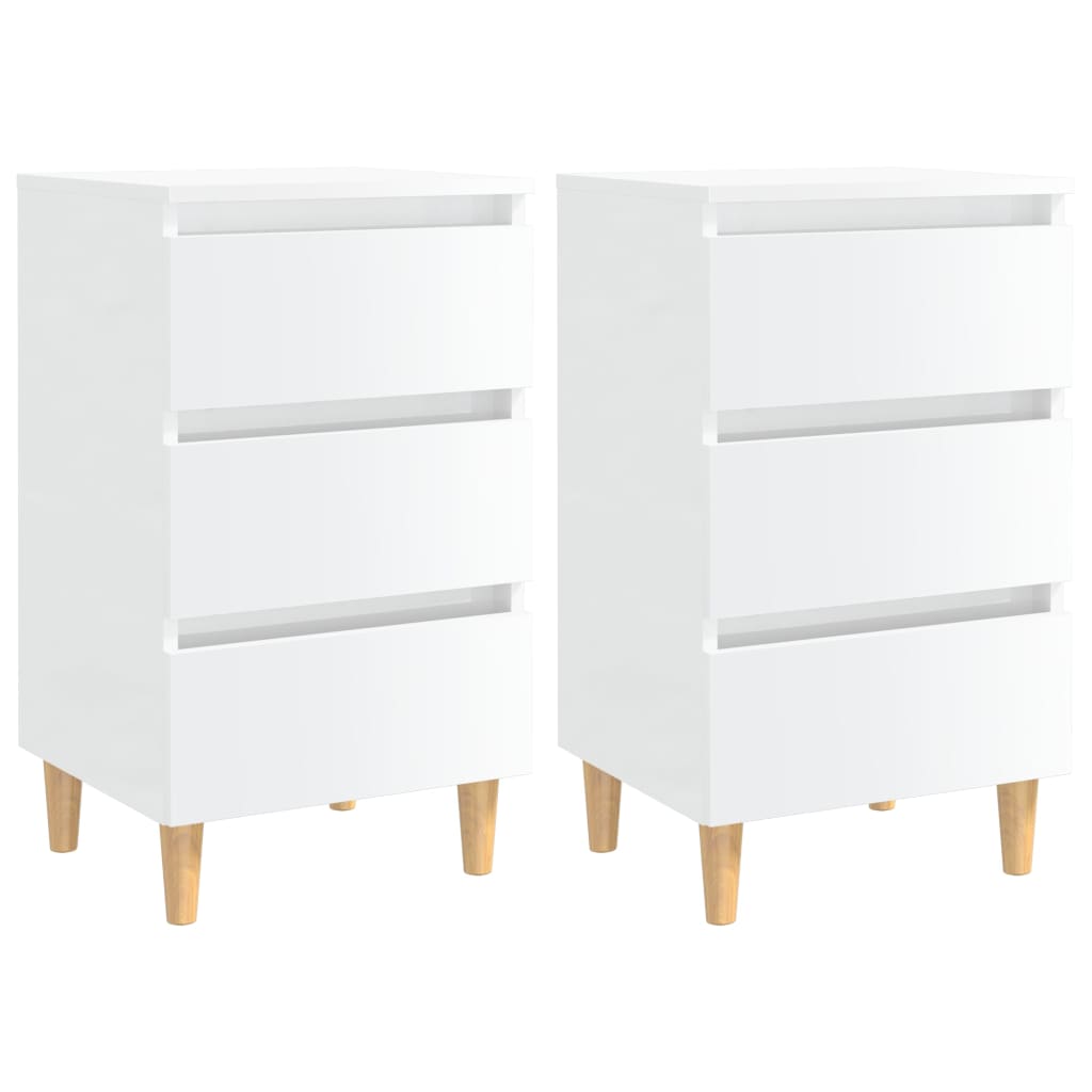 Bed Cabinets & Solid Wood Legs 2 Pcs 40X35X69 Cm