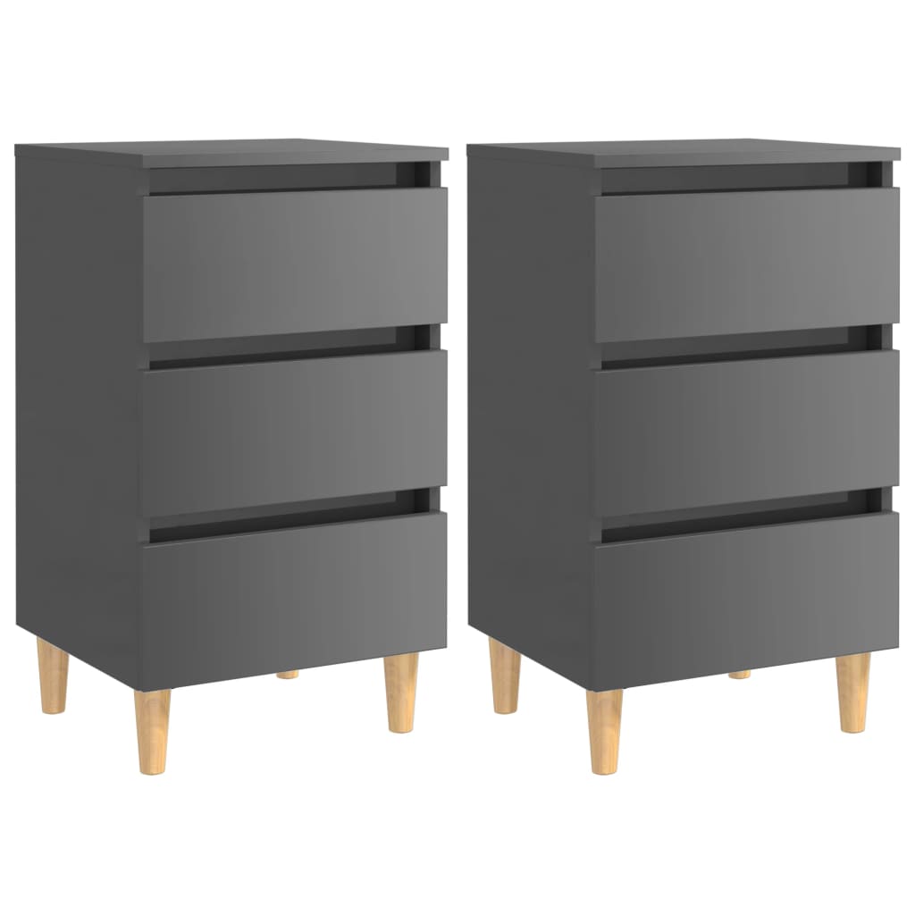 Bed Cabinets & Solid Wood Legs 2 Pcs 40X35X69 Cm