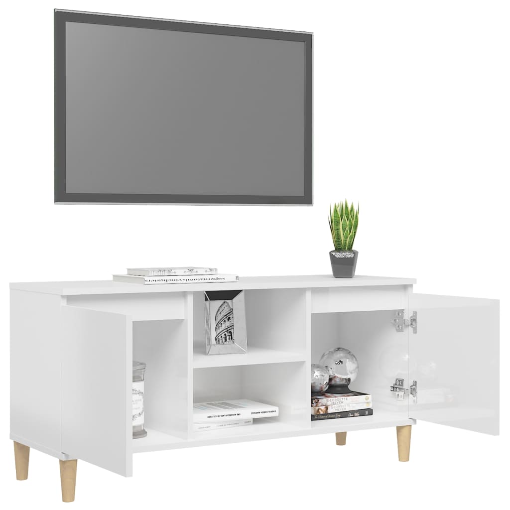 Tv Cabinet & Solid Wood Legs 103.5X35X50 Cm