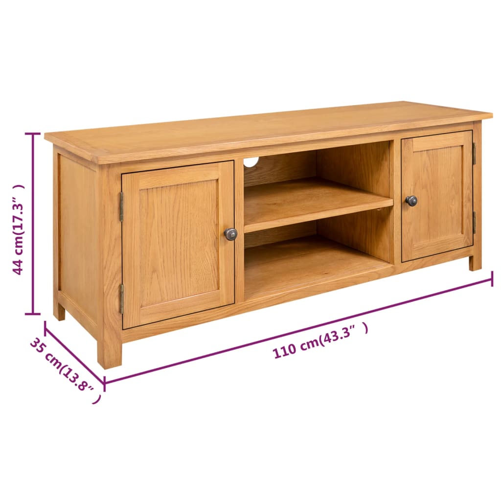 Tv Cabinet 110X35X44 Cm Solid Oak Wood
