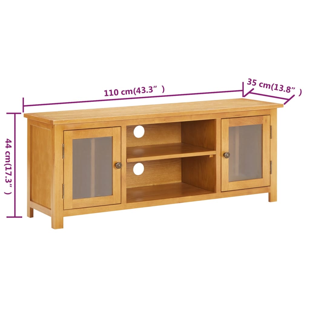 Tv Cabinet 110X35X44 Cm Solid Oak Wood