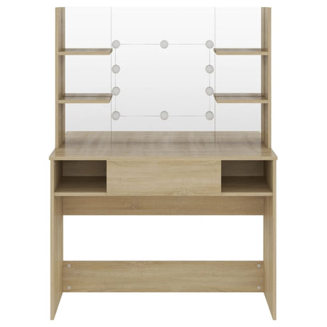 Makeup Table With Led Lights 100X40X135 Cm Mdf Oak