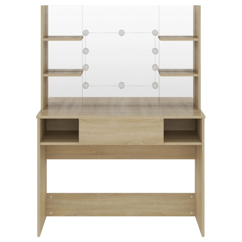 Makeup Table With Led Lights 100X40X135 Cm Mdf Oak