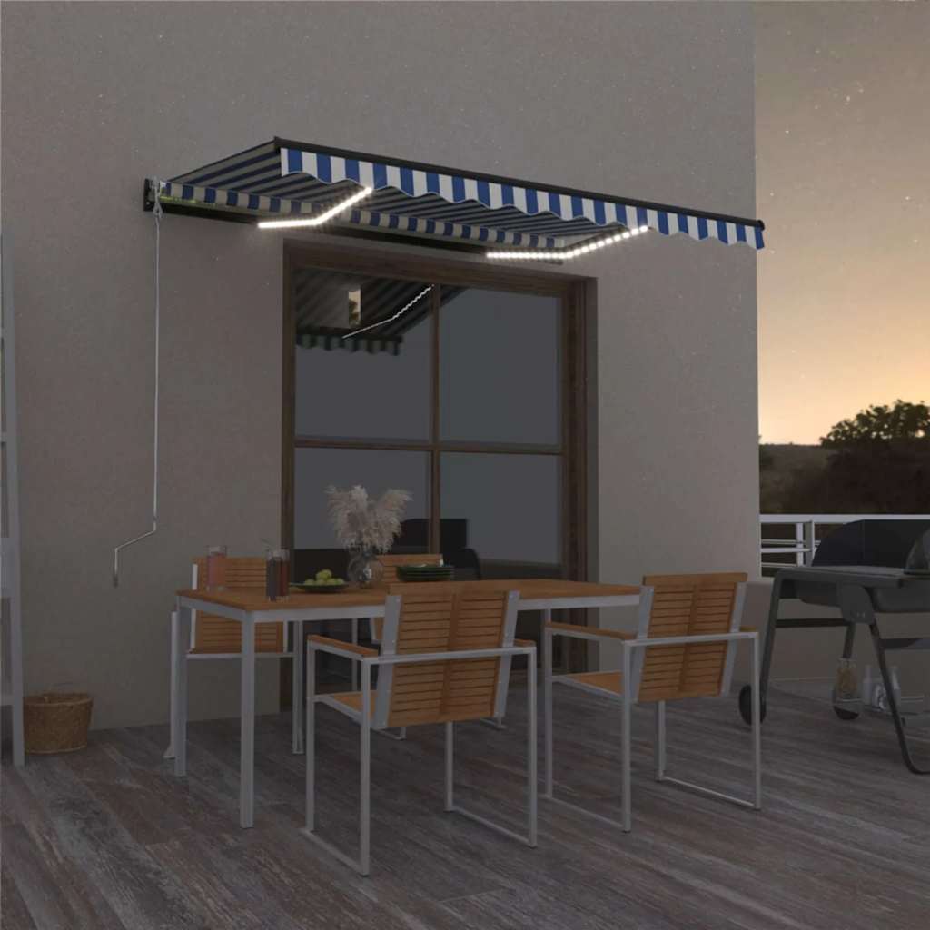 Manual Retractable Awning With Led Orange And Brown