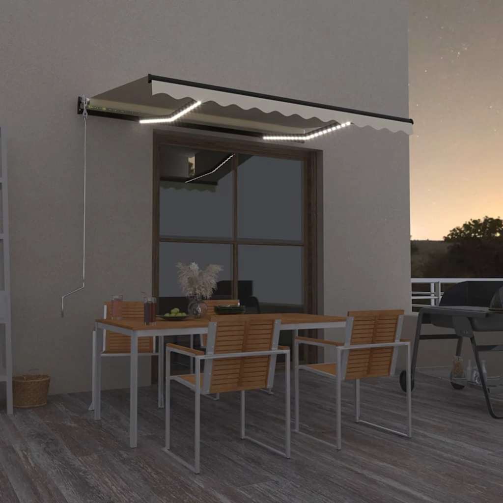 Manual Retractable Awning With Led Orange And Brown
