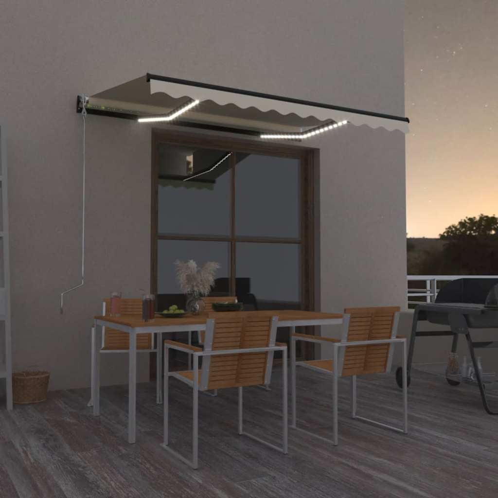 Manual Retractable Awning With Led Orange And Brown