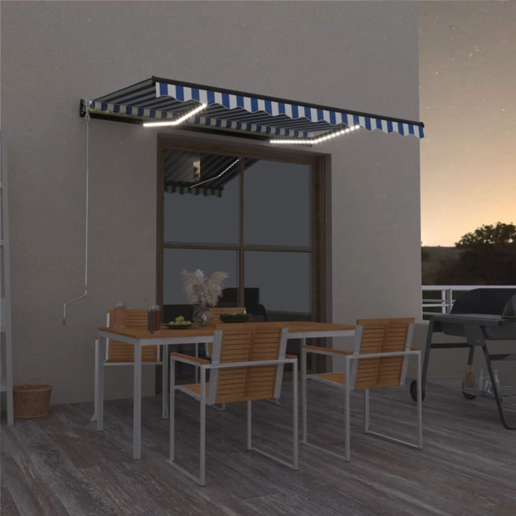 Manual Retractable Awning With Led Orange And Brown