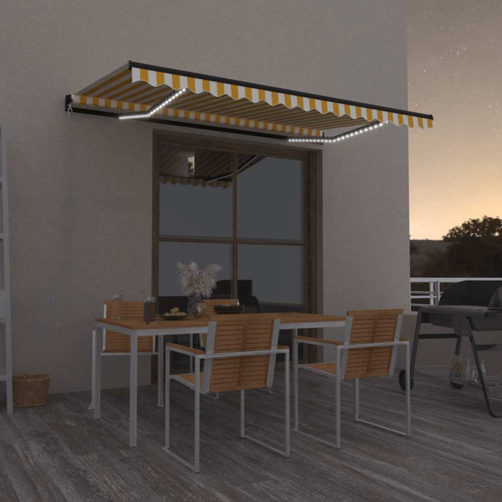 Manual Retractable Awning With Led Orange And Brown