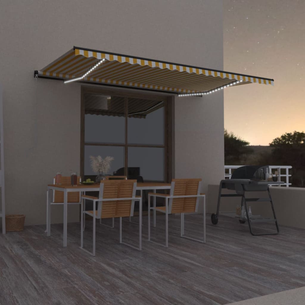 Manual Retractable Awning With Led Orange And Brown