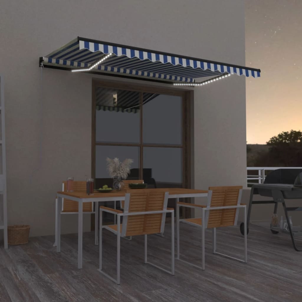 Manual Retractable Awning With Led Orange And Brown