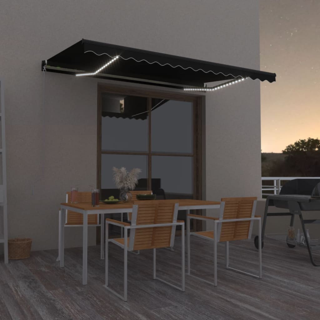 Manual Retractable Awning With Led Orange And Brown