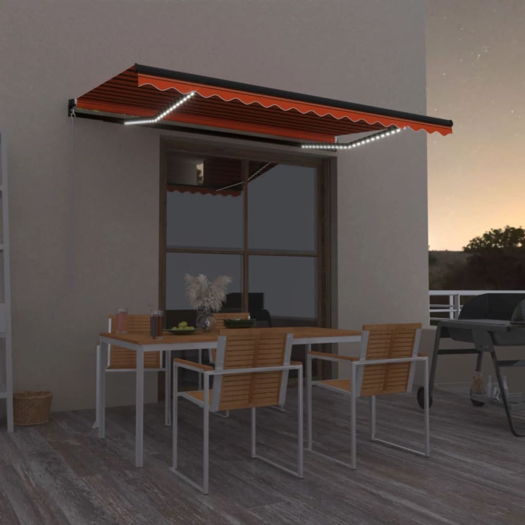 Manual Retractable Awning With Led Orange And Brown