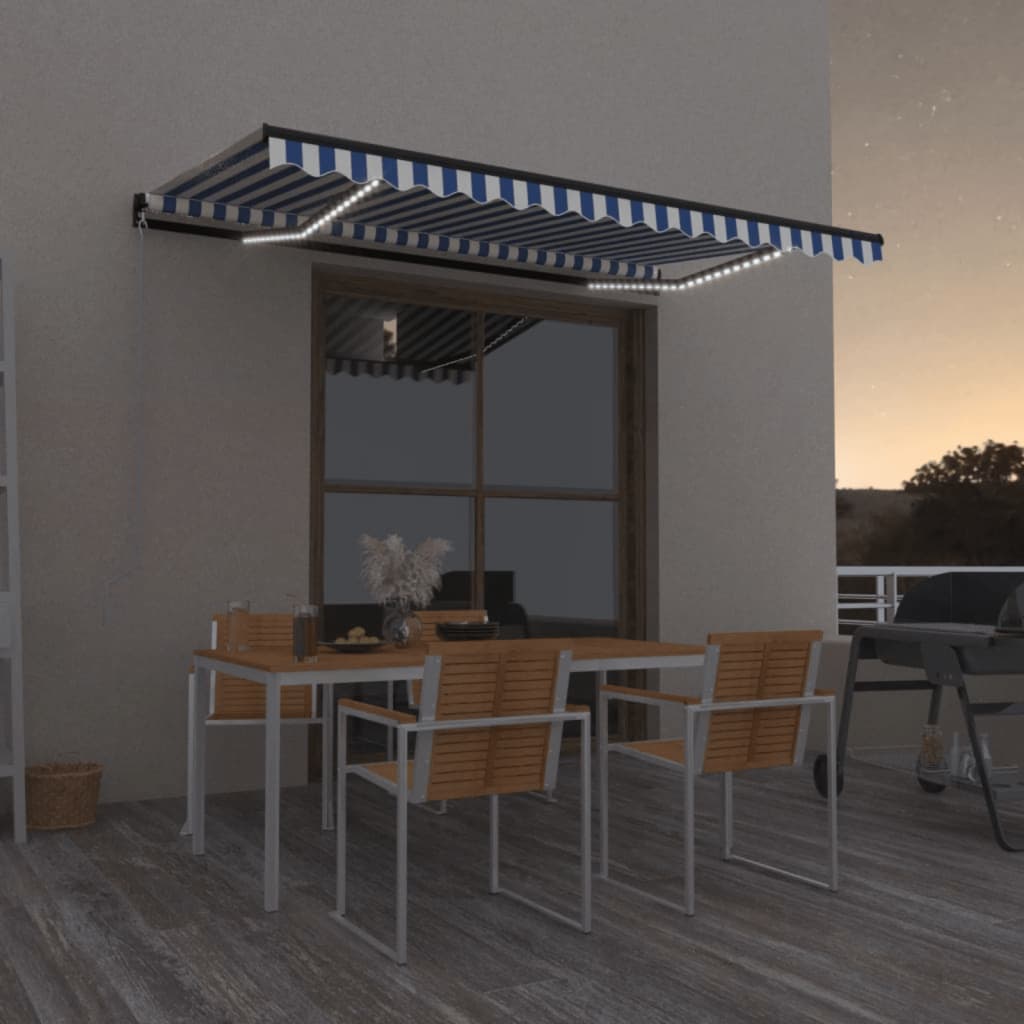 Manual Retractable Awning With Led Orange And Brown