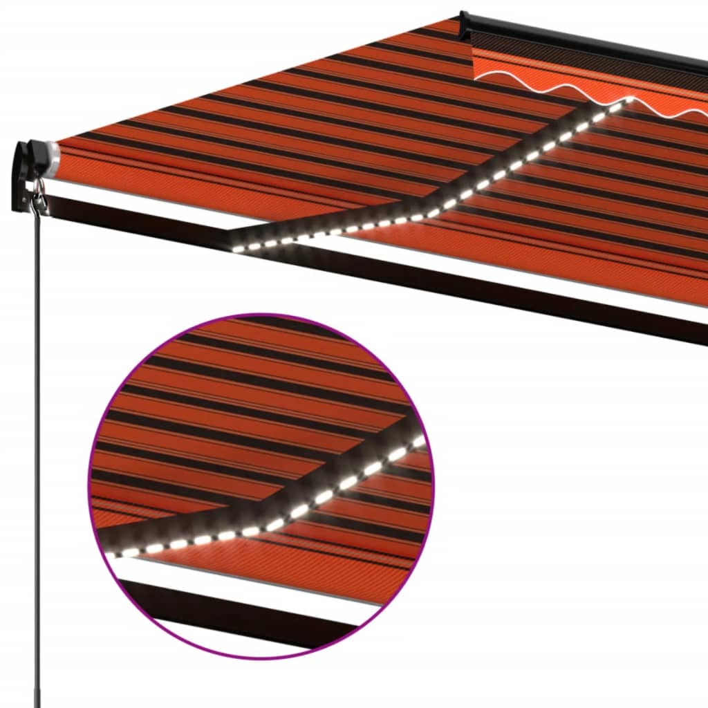 Manual Retractable Awning With Led Orange And Brown