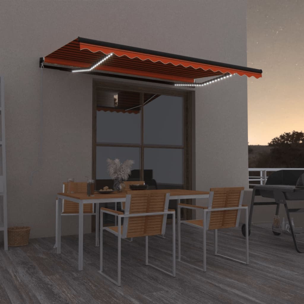 Manual Retractable Awning With Led Orange And Brown