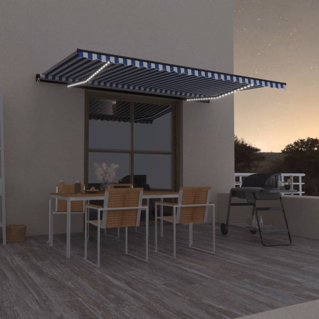 Manual Retractable Awning With Led Orange And Brown