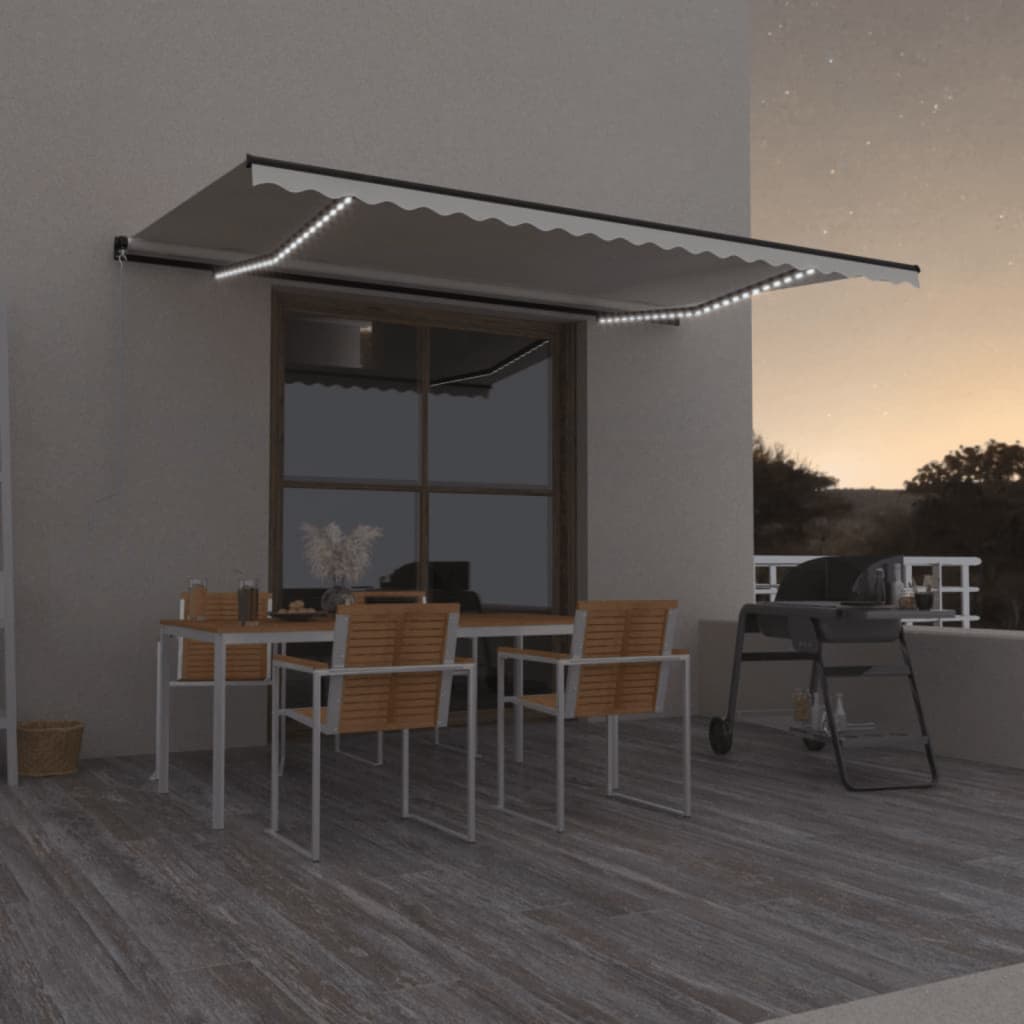 Manual Retractable Awning With Led Orange And Brown