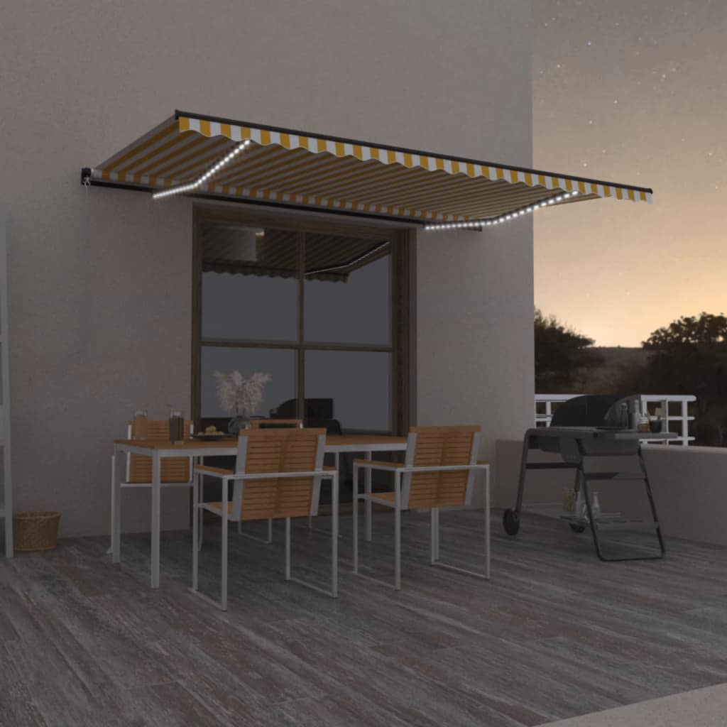 Manual Retractable Awning With Led Orange And Brown