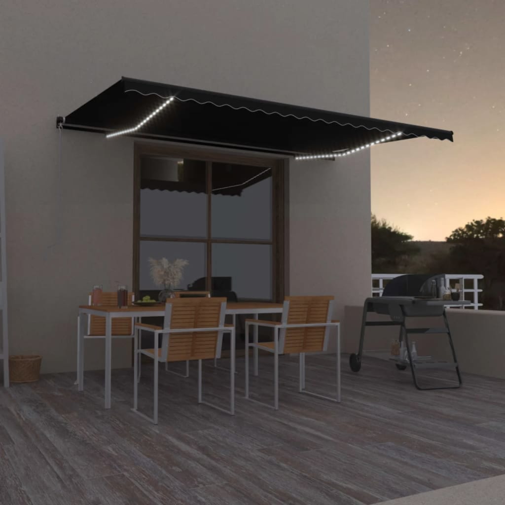 Manual Retractable Awning With Led Orange And Brown