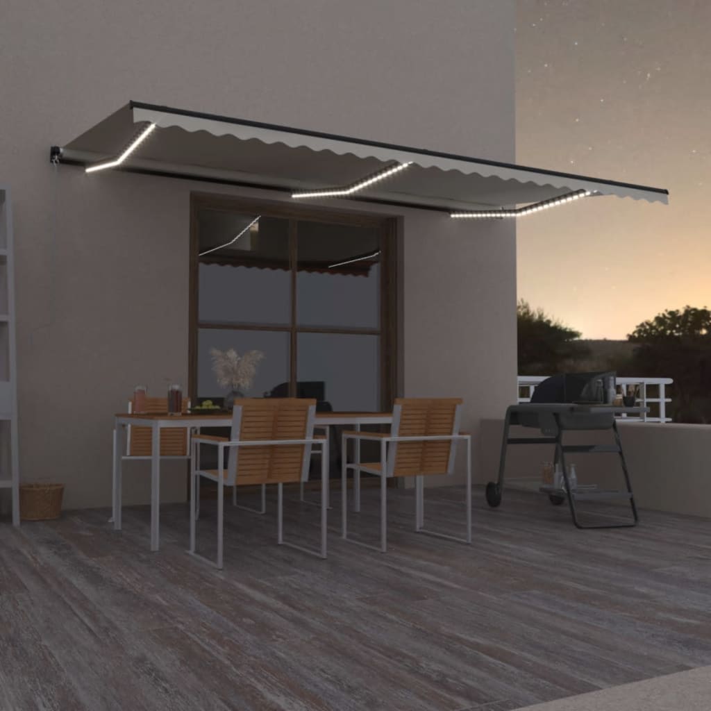 Manual Retractable Awning With Led Orange And Brown