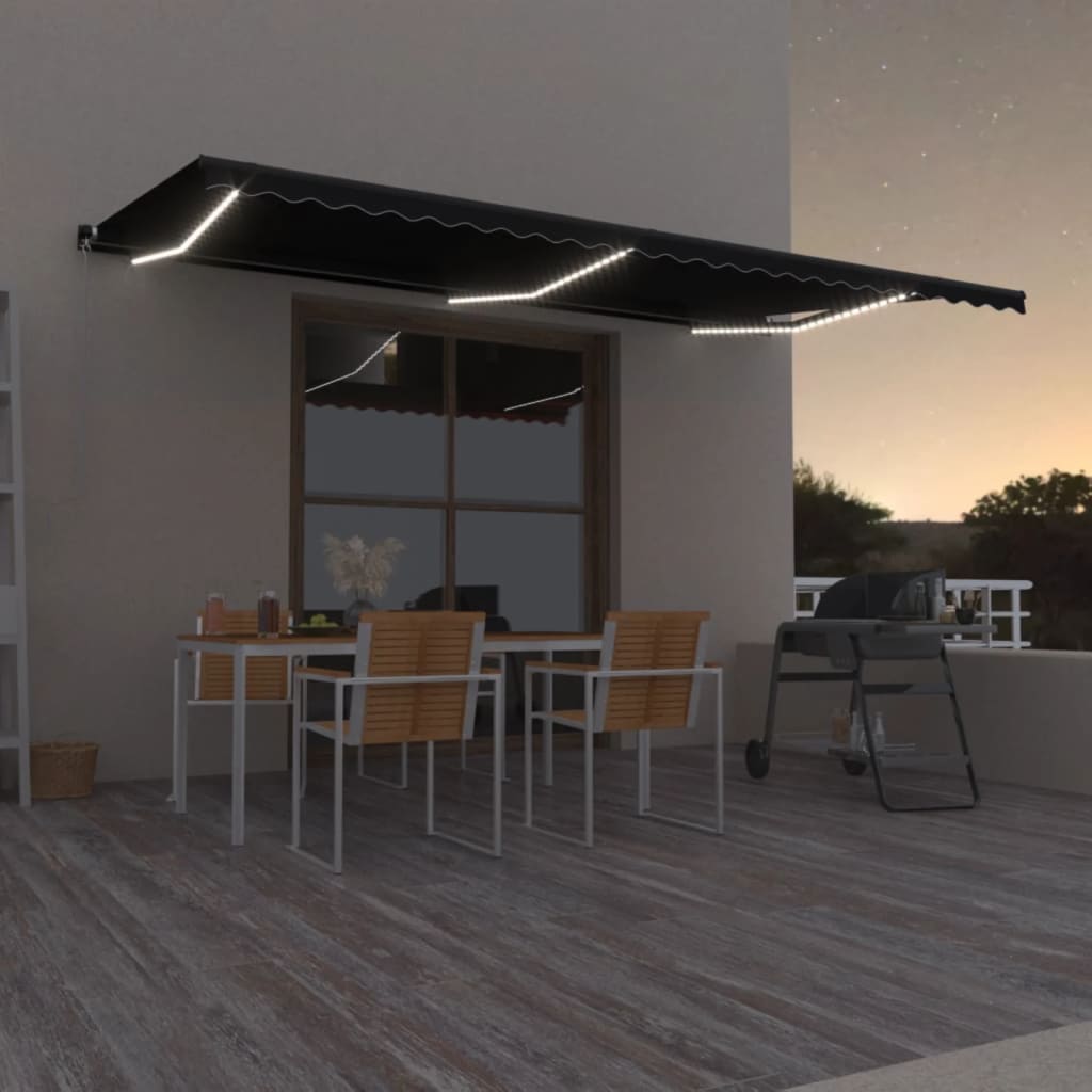 Manual Retractable Awning With Led Orange And Brown