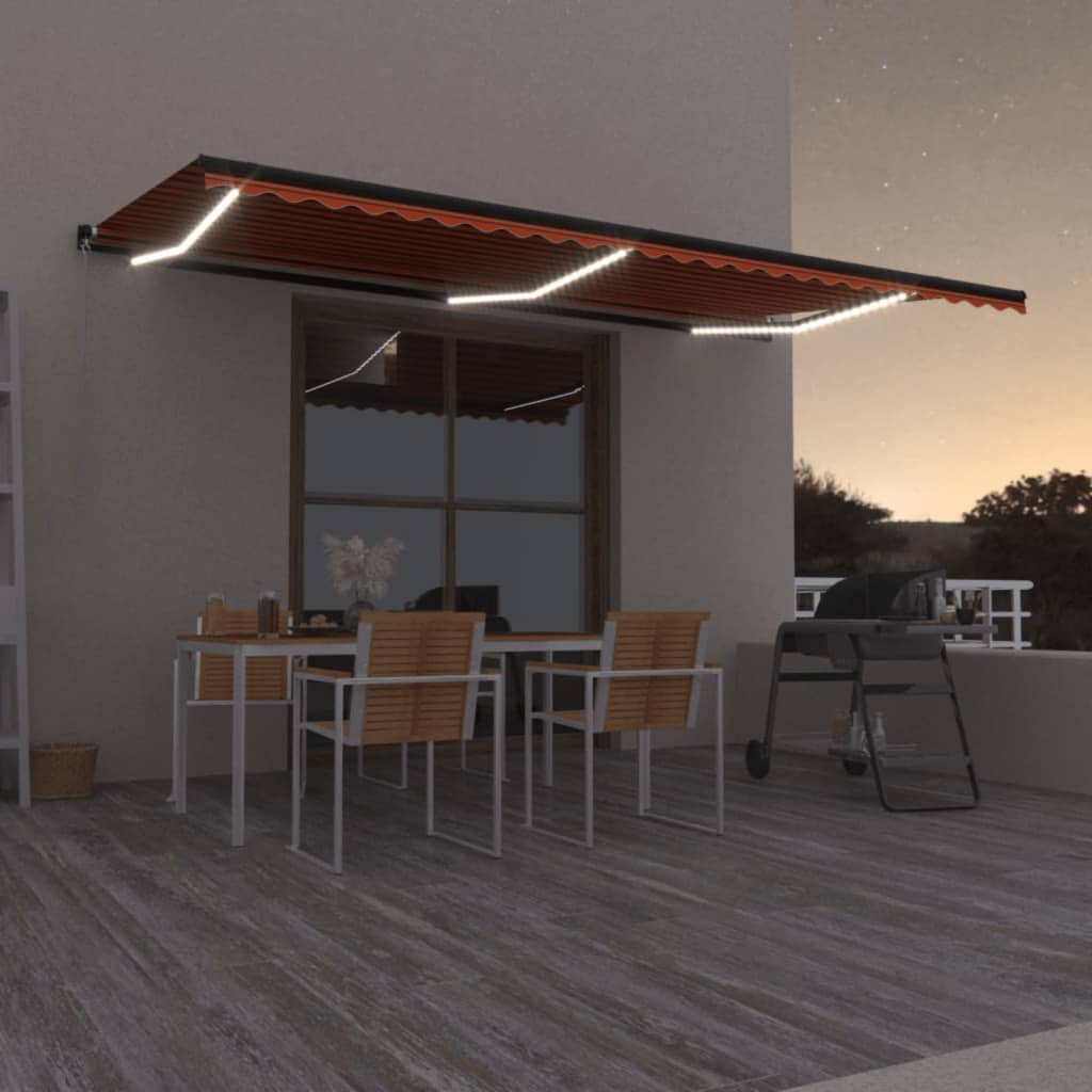Manual Retractable Awning With Led Orange And Brown