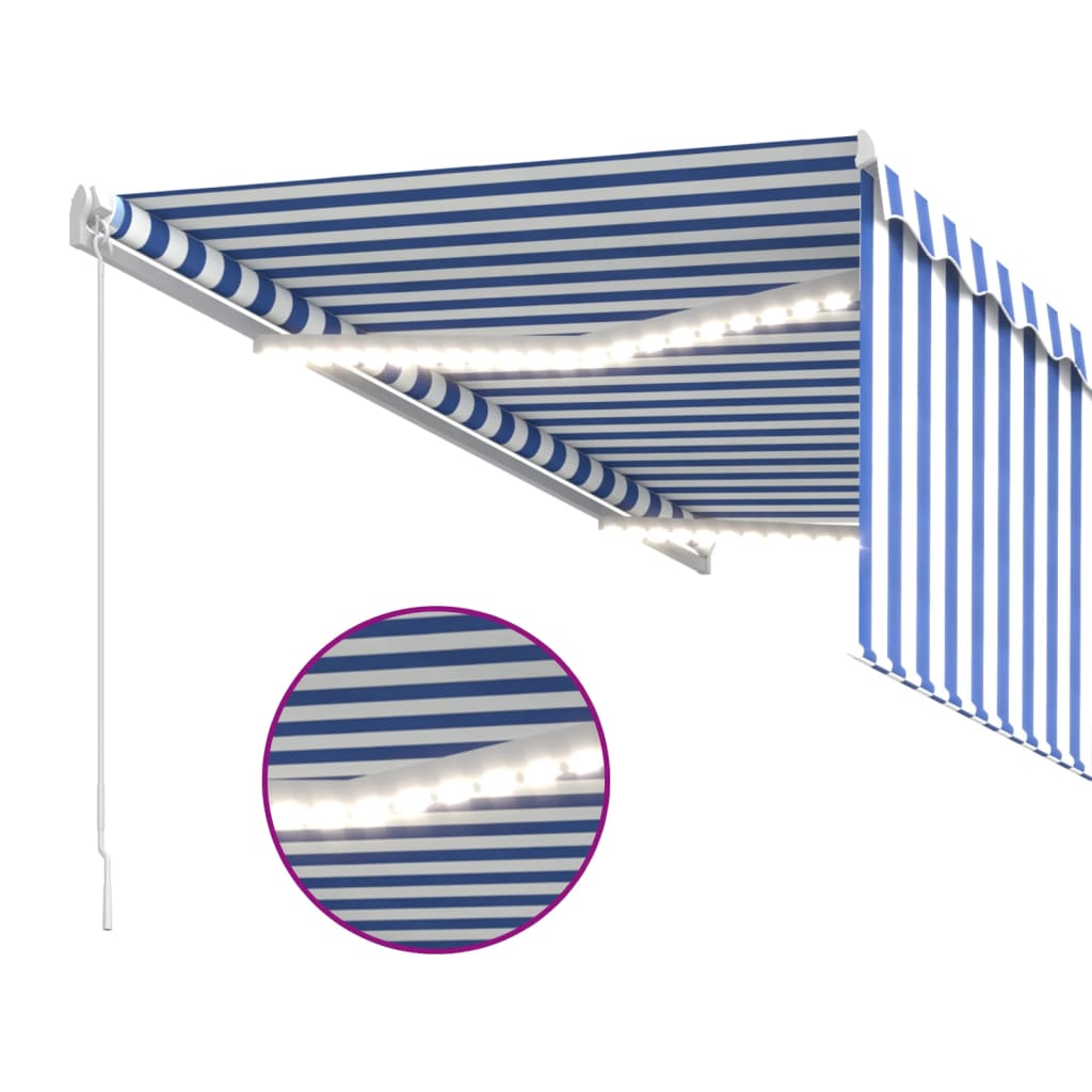 Manual Retractable Awning With Blind&Led 3X2.5M Blue&White
