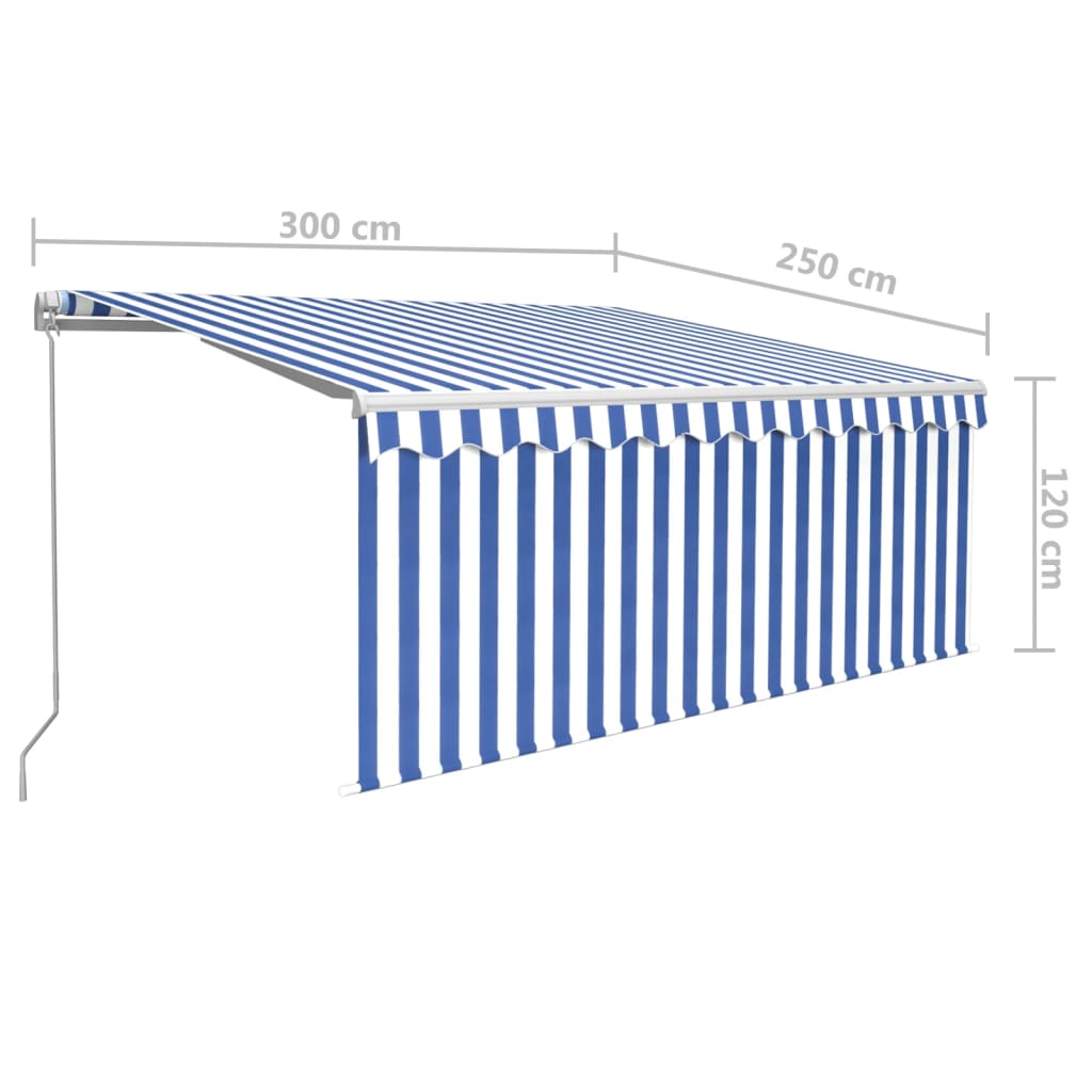Manual Retractable Awning With Blind&Led 3X2.5M Blue&White