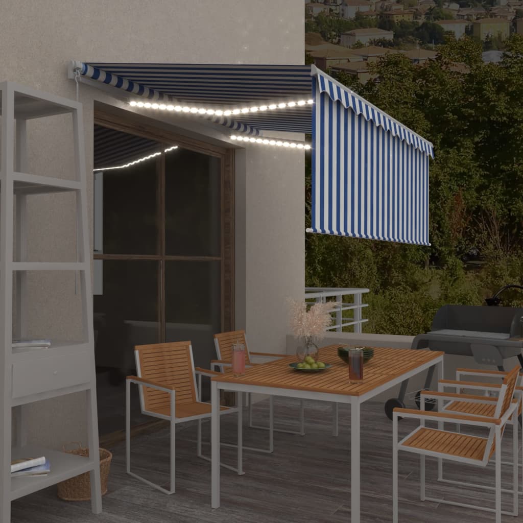 Manual Retractable Awning With Blind&Led 3X2.5M Blue&White