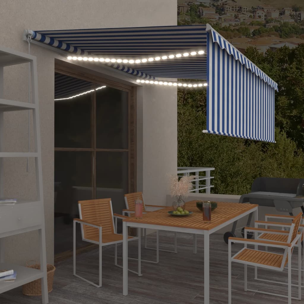 Manual Retractable Awning With Blind&Led 3X2.5M Blue&White