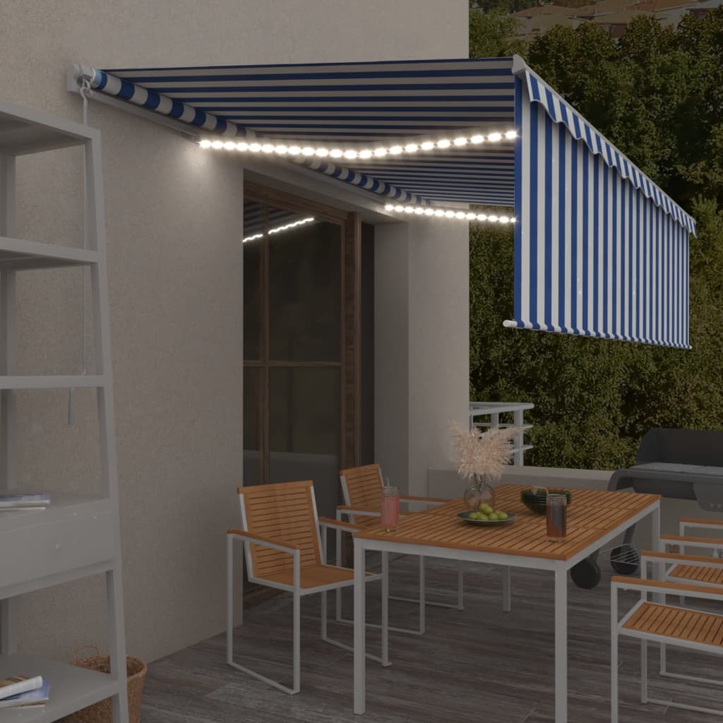 Manual Retractable Awning With Blind&Led 3X2.5M Blue&White