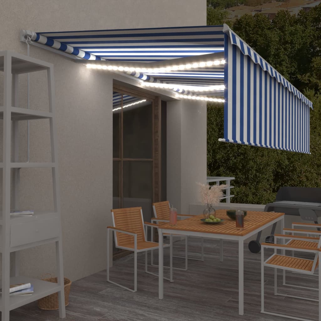 Manual Retractable Awning With Blind&Led 3X2.5M Blue&White